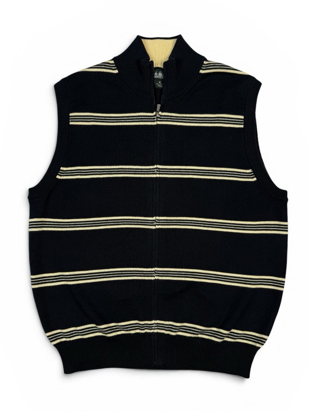 Brooks Brothers Men’s Striped Black Crewneck Zip Sweater Vest Medium
